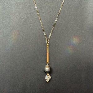 24” Tahitian Pearl, Moonstone Bar Drop Necklace